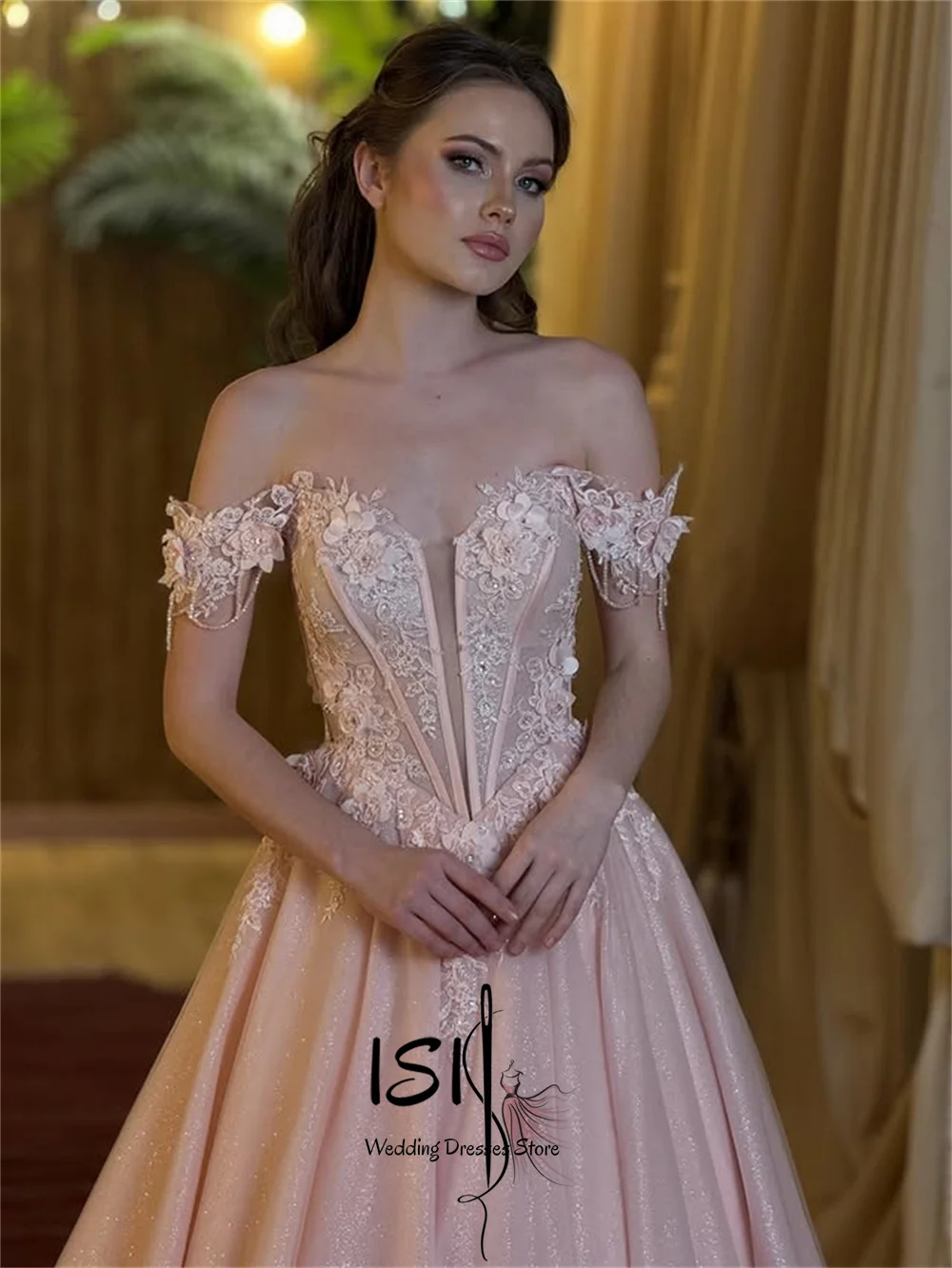ISI Charmeuse Trägerloses A-Linien-Abendkleid, schulterfrei, mit Applikationen und Pailletten, ärmellos, bodenlang, plissiert, Ballkleid, individuell anpassbar