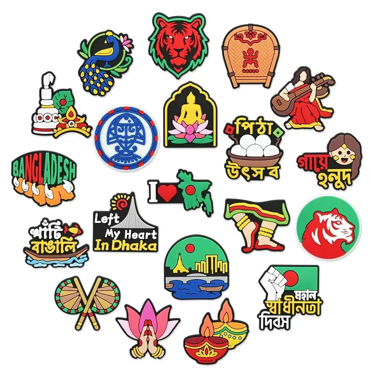 20/40pcs Bangladesh Themed PVC Shoe Charms National Culture Pattern Clog Decor DIY Shoe Accessories for Party Favors