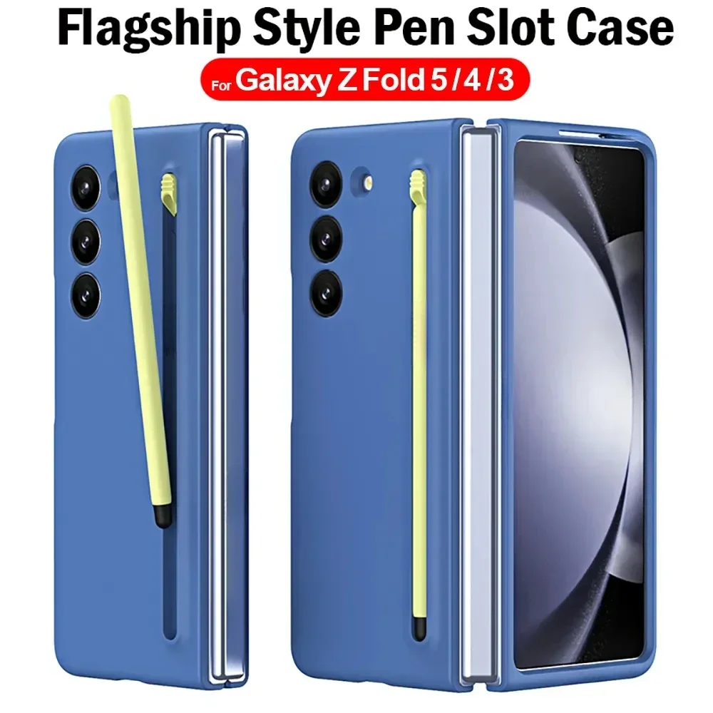 With Touch Pen Case for Samsung Galaxy Z Fold 5 4 3 5G Case Slim Pen Slot Ultra Thin PC Protective Cover for Z Fold 3 4 5 Funda