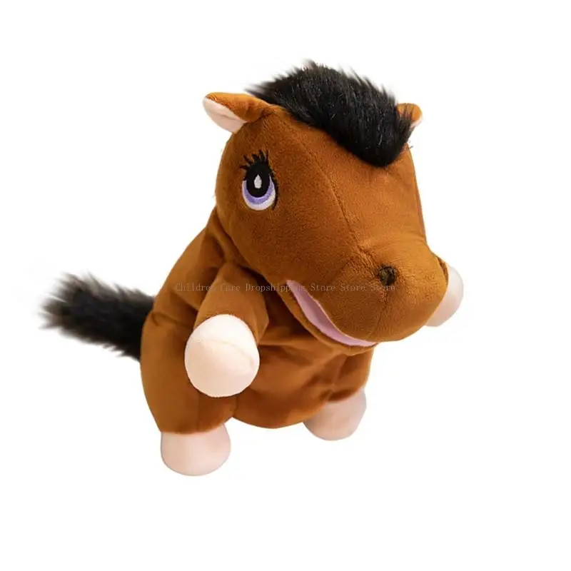 Mascella mobile Peluche Cavallo Burattino a mano Peluche morbido per narrazione interattiva Regalo compleanno Natale Gioco