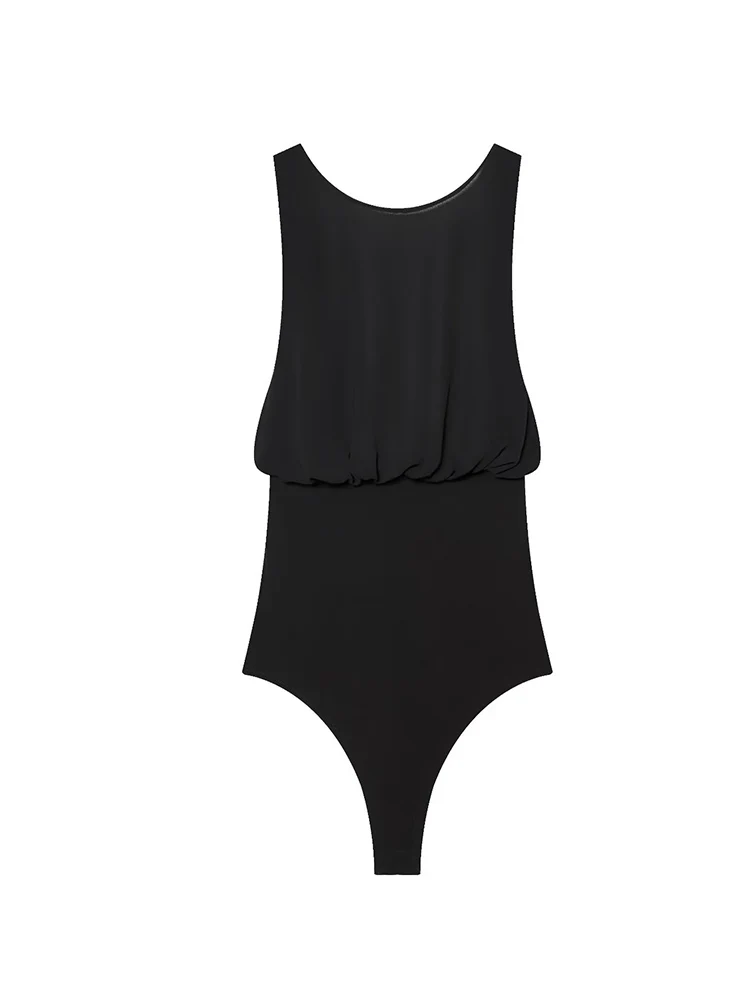 

TFMLN Women's Sexy O-Neck Bodysuit Solid Color Bowknot Patchwrok Sleeveless Bodysuit Casual Slim Fit Summer New Streetwear