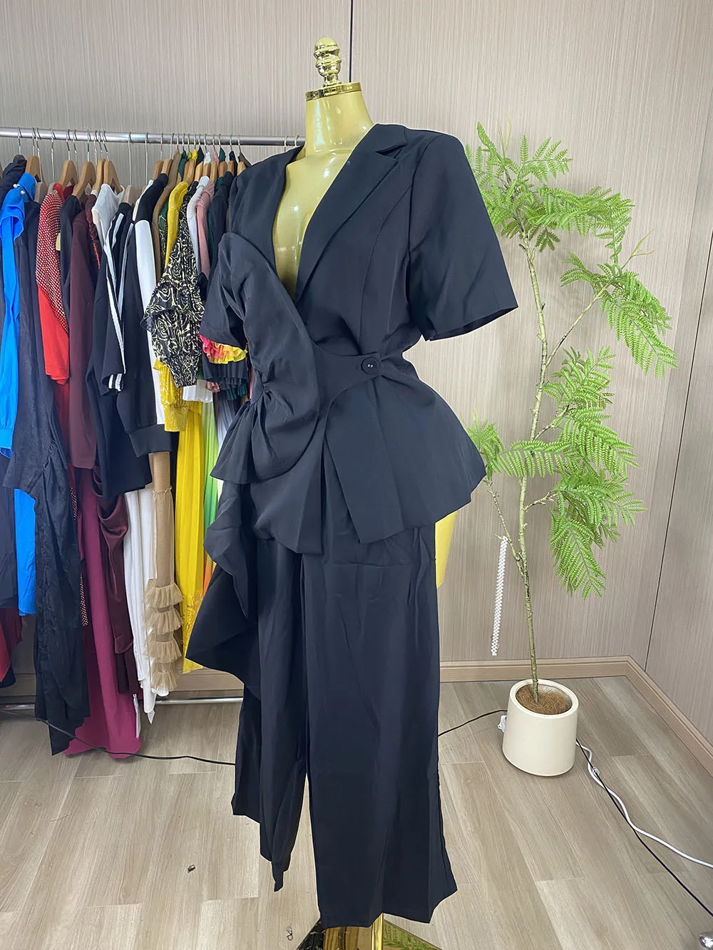 New stylish and sexy women's blazer featuring a V-neck, bow-tie detail, spliced ​​design, and a tie-waist.-GZXX1120