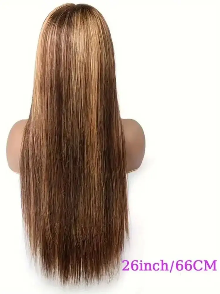 200% Highlight Perücke aus Echthaar, 13x4 Glatte Lace Front Echthaarperücken, Vorgezupft, 4/27 Gefärbt, Brasilianische HD Lace Frontal Perücke