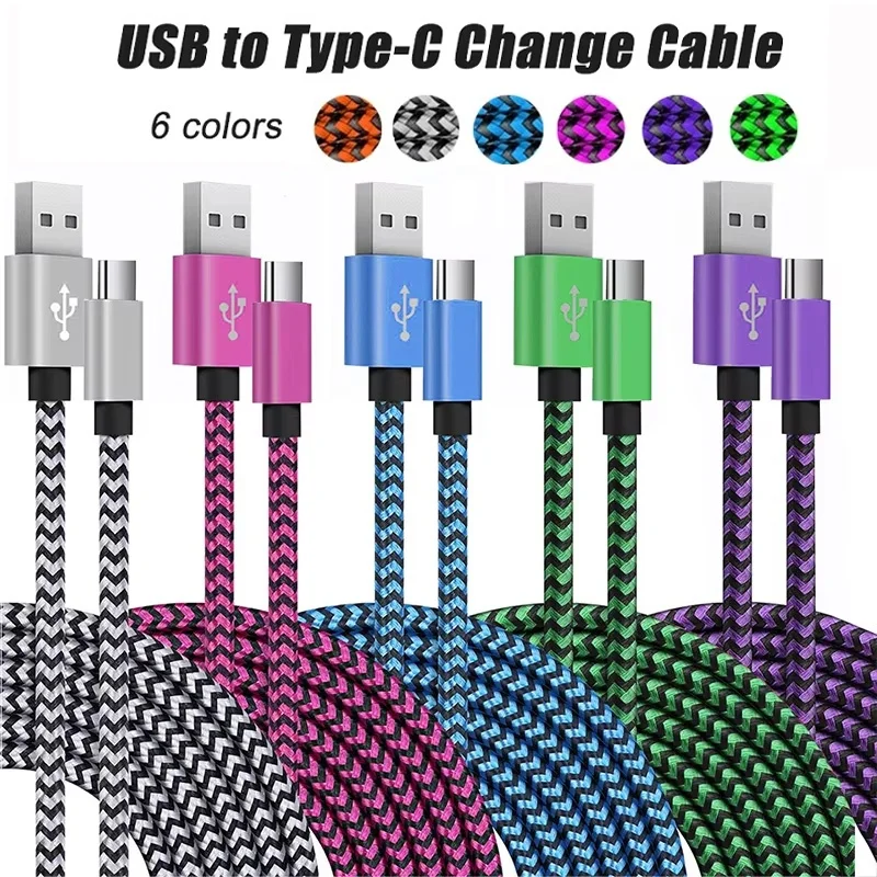 1m 2m 3m USB-auf-Typ-C-Kabel, Datensynchronisation, 2,4A schnelles Laden, Nylon-Geflecht, Typ-C-Ladekabel für Huawei Xiaomi
