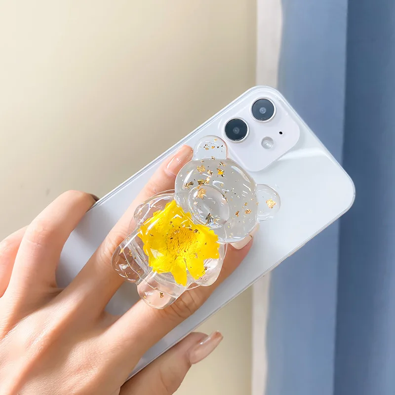 Petit support d'airbag Mobile de Style Ins frais, ours fleur, couleur unie, coque de téléphone transparente, anneau boucle, décoration, support de téléphone