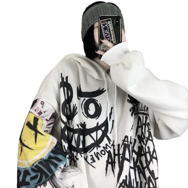 Korean Harajuku Hoodie Punk Hip Hop Oversized Sweatshirt Fashion Graffiti Hoodies Women Baggy Hoodie Y2k Streetwear