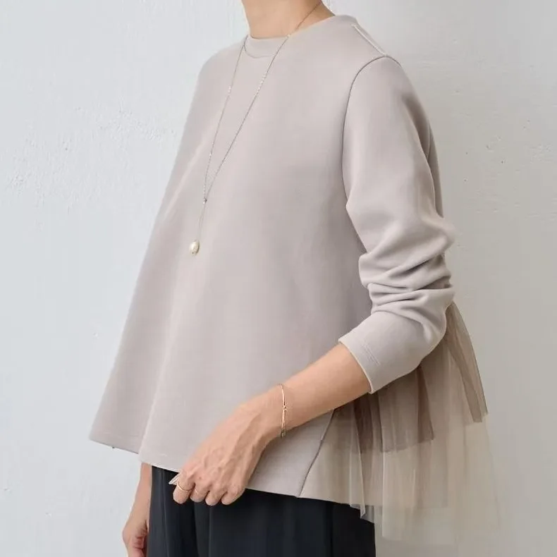 

Свободный свитшот с длинными рукавами и вставками для женщин, в корейском и японском стиле, осенне-зимний, с круглым вырезом, индивидуальный дизайн, высокое качество