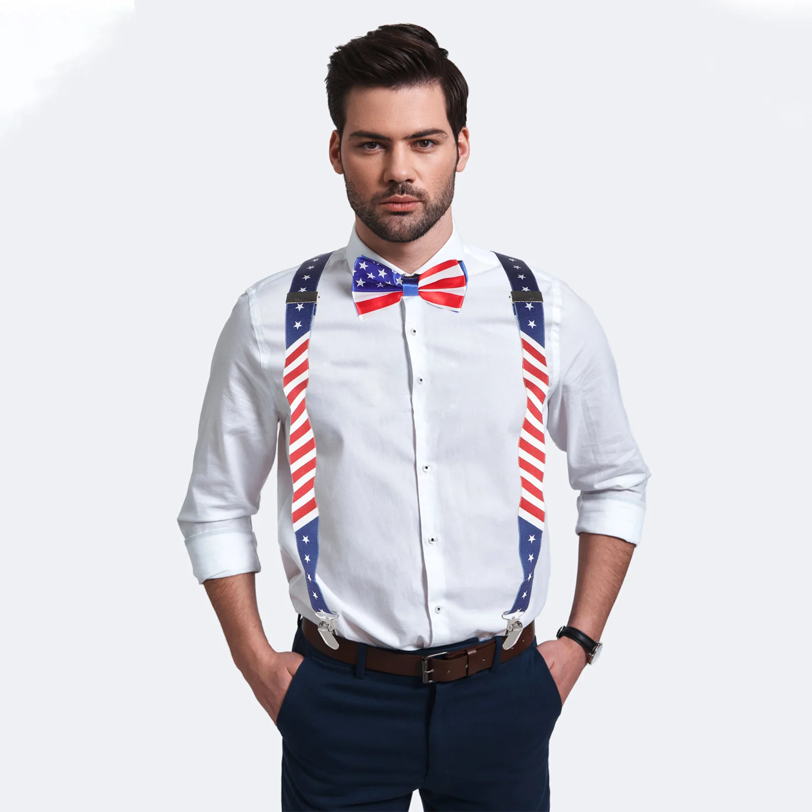 

1Set National Flag Suspender Bowtie Set High Quality Durable Material for Festival Party Celebration Costume Prop Accessories