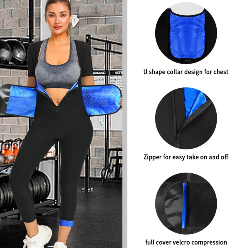 Women's 4-In-1 Short sleeved pants Sauna Sweat Suit Full Body Shaper Fat Workout Weight Loss Slimming Waist Trainer Jumpsuits image 2