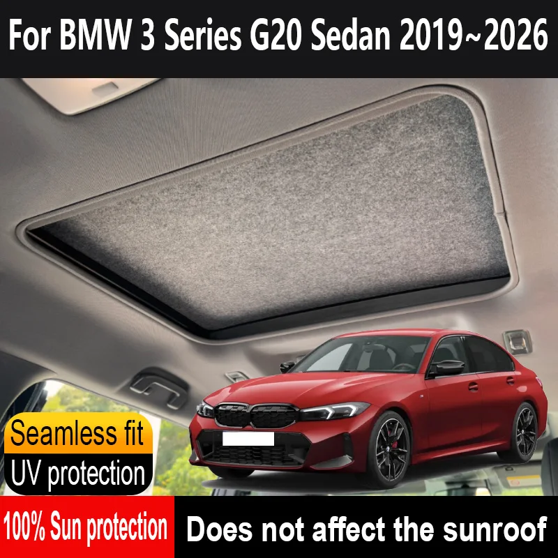 

Car Sunroof Insulation Roof Visor For BMW 3 Series G20 Sedan 2019~2026 25 Anti-UV Electrostatic Adsorption Sky Curtain Sunshade