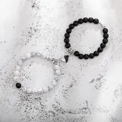 2Pcs/Set Beads Couple Lovers Bracelet for Women Men Natural Stone Distance Magnetic Heart Bracelet Fashion Wedding Jewelry Gift