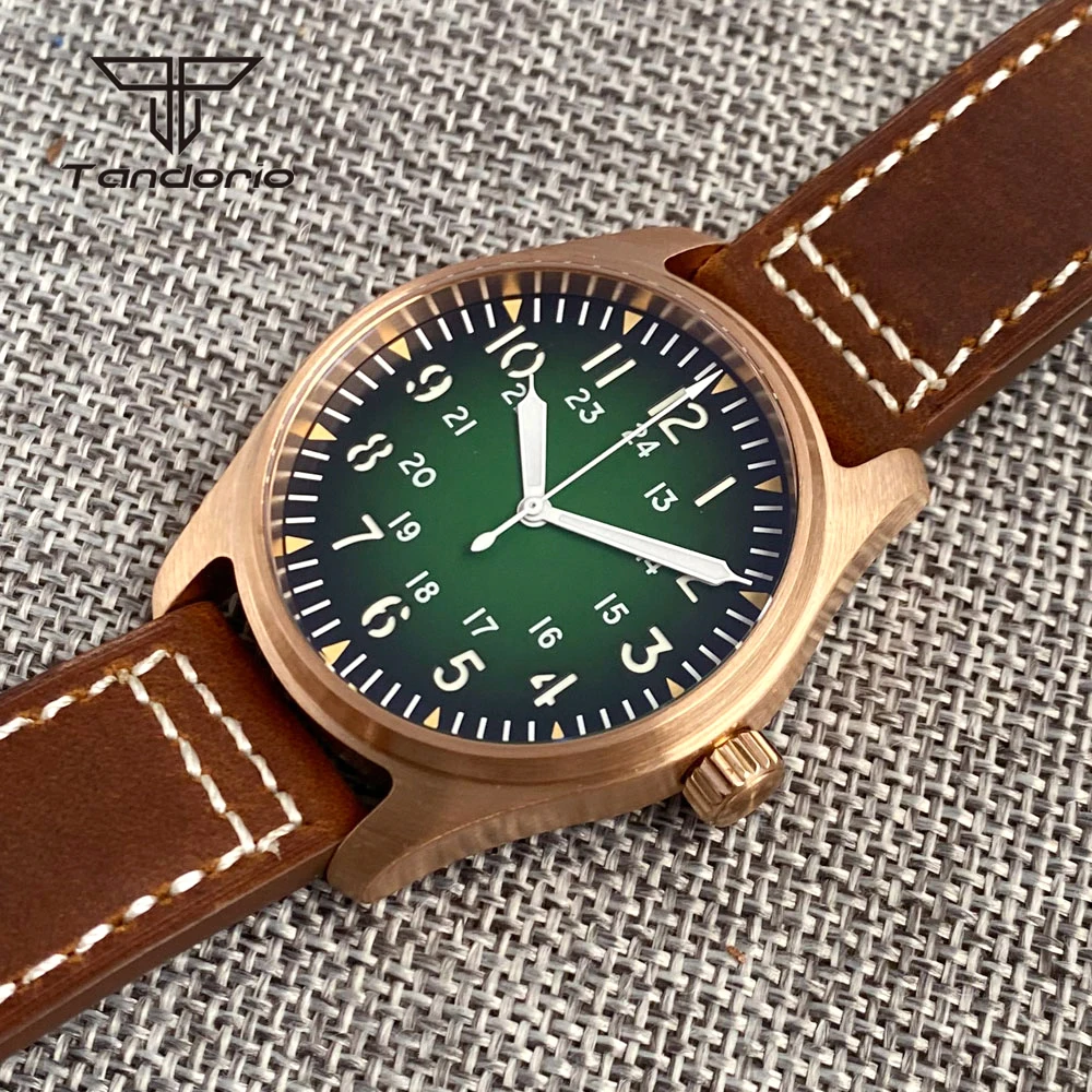 Tandorio Automatic Real Cusn8 Bronze Pilot Wristwatch NH35 PT5000 Dive Luminous 39mm 20Bar Mechanical Men Watch Sapphire Crystal