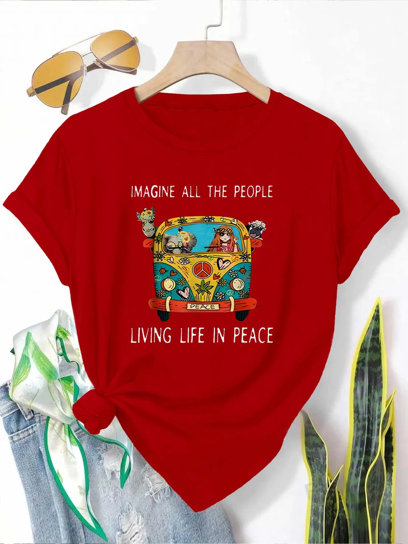 Plus Size Retro Hippie Van Graphic Tee Elegant And Fashionable Top For Free Spirited Fashion Lovers