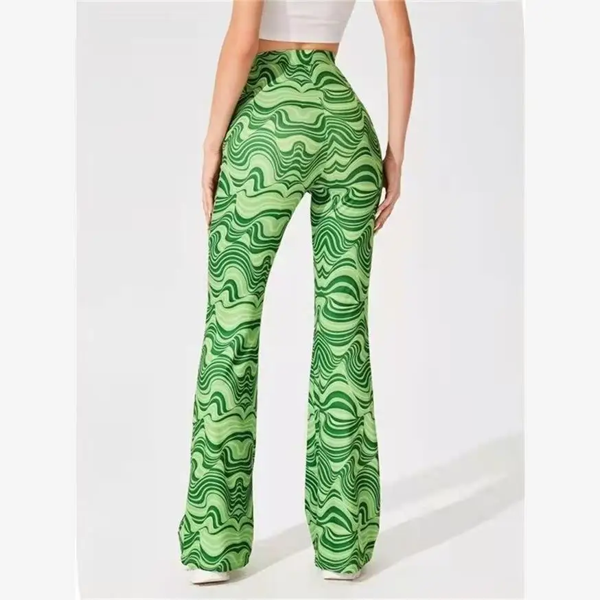 กางเกงโยคะลำลองผู้หญิงลายคลื่นน้ำ รุ่นใหม่ประจำฤดูร้อน ทรงตรง ขาตรง ยาว  เอวอื่นๆ  วัสดุอื่นๆ