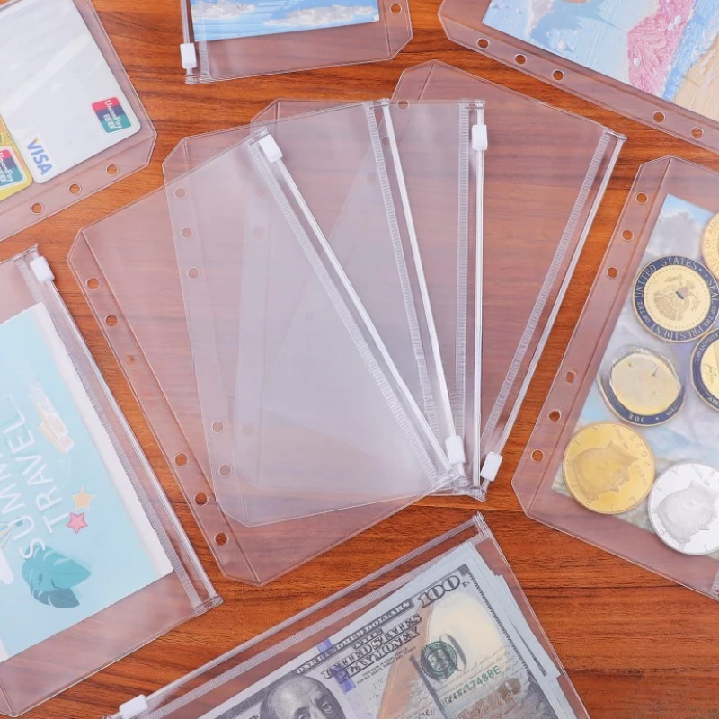 10 Stück A6-Taschenmappen mit 6 Fächern, 6-Loch-Umschläge mit transparenten Reißverschlüssen für wasserdichte PVC-Aufbewahrungstaschen