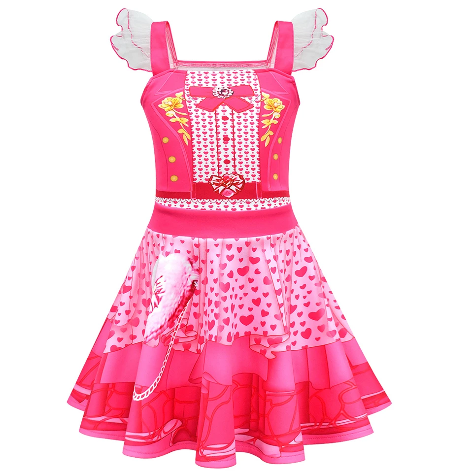 Descendants Girls Pink Queen of Hearts Princess Cosplay Dress Halloween Masquerade Birthday Party Carnival  Children's Costume
