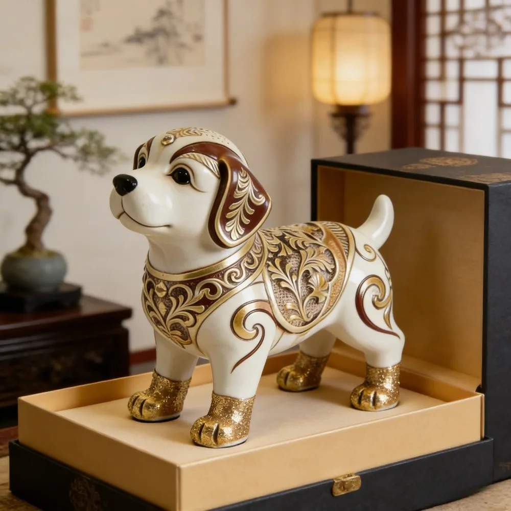 

Bohemian Style Puppy Statue Retro Personalized Animal Ornament, Handcrafted Pet Decorative Figurine