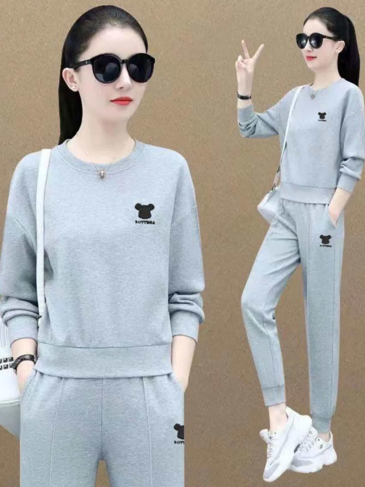 Casual Sportswear Set Women's Spring New Style Korean Version Slimming Two-Piece Suite Discount Code Long Sleeve round Neck Top