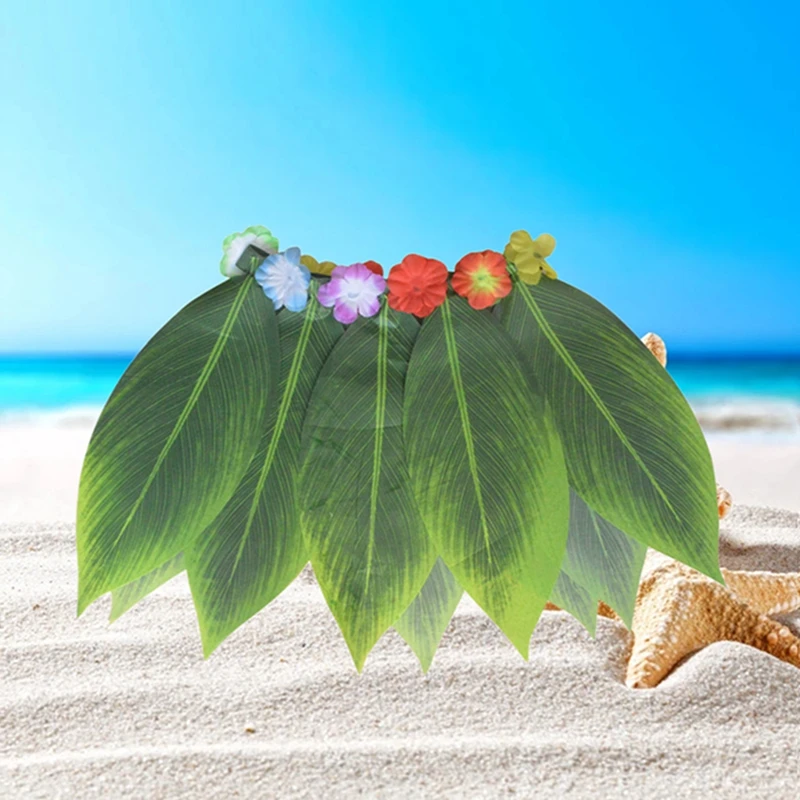 Green Hawaiian Grass Skirts Beach Leaf with Florals Grass Skirt Hawaiian Costume Dance Party Outfit Girls Stage Show Accessories