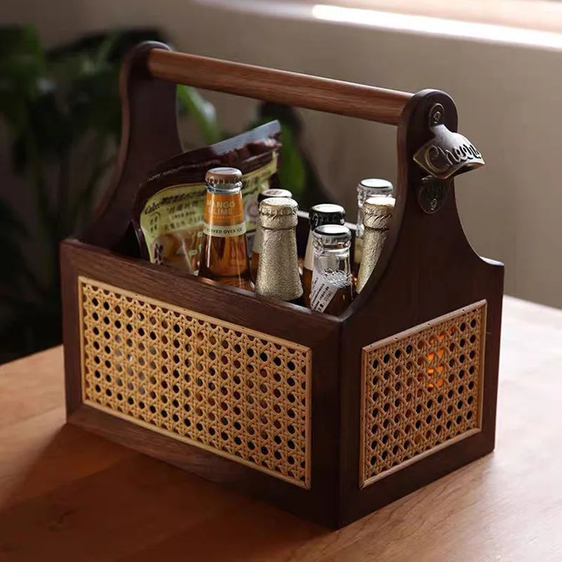 

Customized cross-border black walnut solid wood storage basket Japanese rattan storage box sundries toys clothing food storage