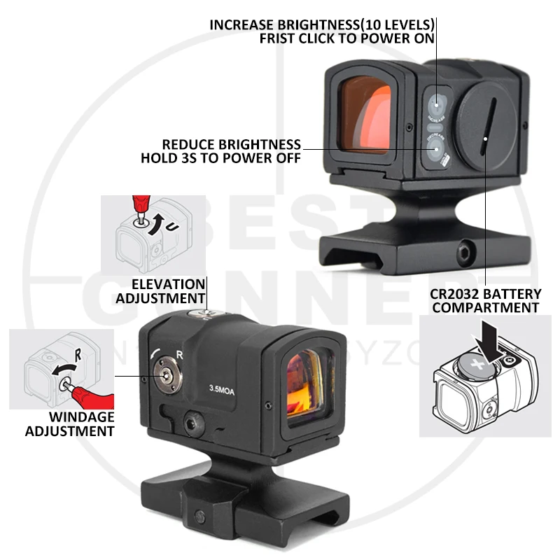 P-2 3.5MOA Red Dot Reflex Sight for Hunting Pistol Rifle Scope w/GLOCK Gen4/Gen5 MOS Plate&Lower 1/3 Co-witness Picatinny Mount