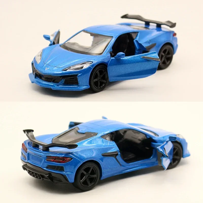 Corvette Z06 2023 Coche modelo de aleación escala 1:36, metal fundido a presión con motor de simulación, coche de carreras deportivo para regalo de coleccionista