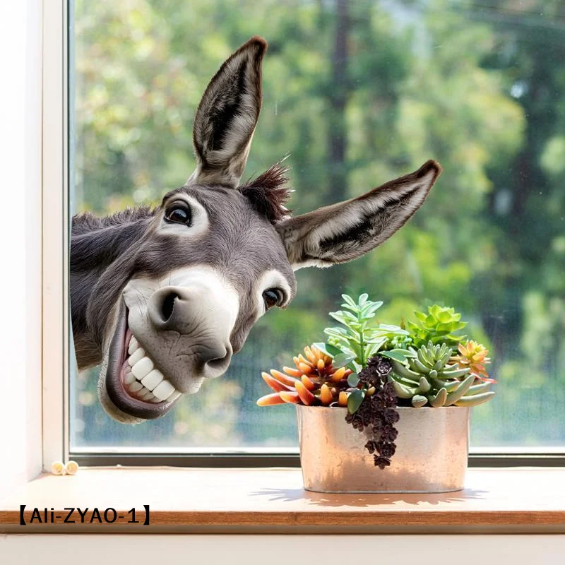 【O】Funny Grinning Donkey Window Sticker Waterproof Self Adhesive Easy Removal For Home Living Room Decor