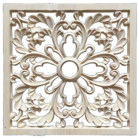 1X Rubber Wood Carved Floral Decal Craft Onlay Applique Furniture DIY Decor #F:20*20cm