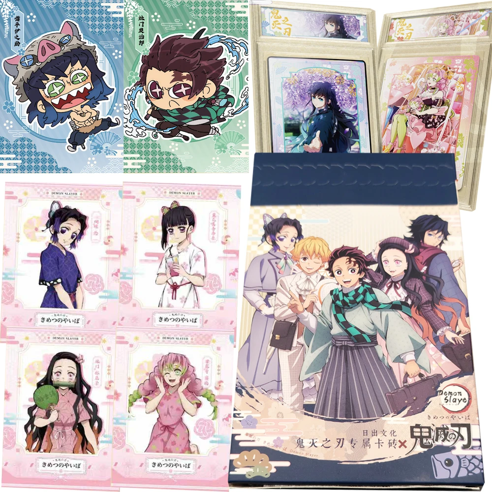 Venta al por mayor de tarjetas de colección Demon Slayer para niños y niñas, tarjeta de personaje de Anime de sangre caliente Popular japonesa, regalo de tendencia de moda de ladrillo