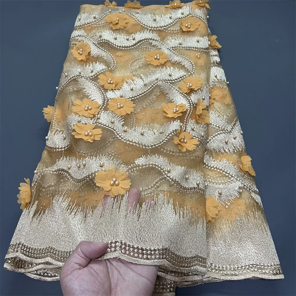 

High-Quality African Nigerian Tulle Lace Fabric for Sewing Wedding Party Gown Dress,Embroidered Cotton Damask (5Yards)2025