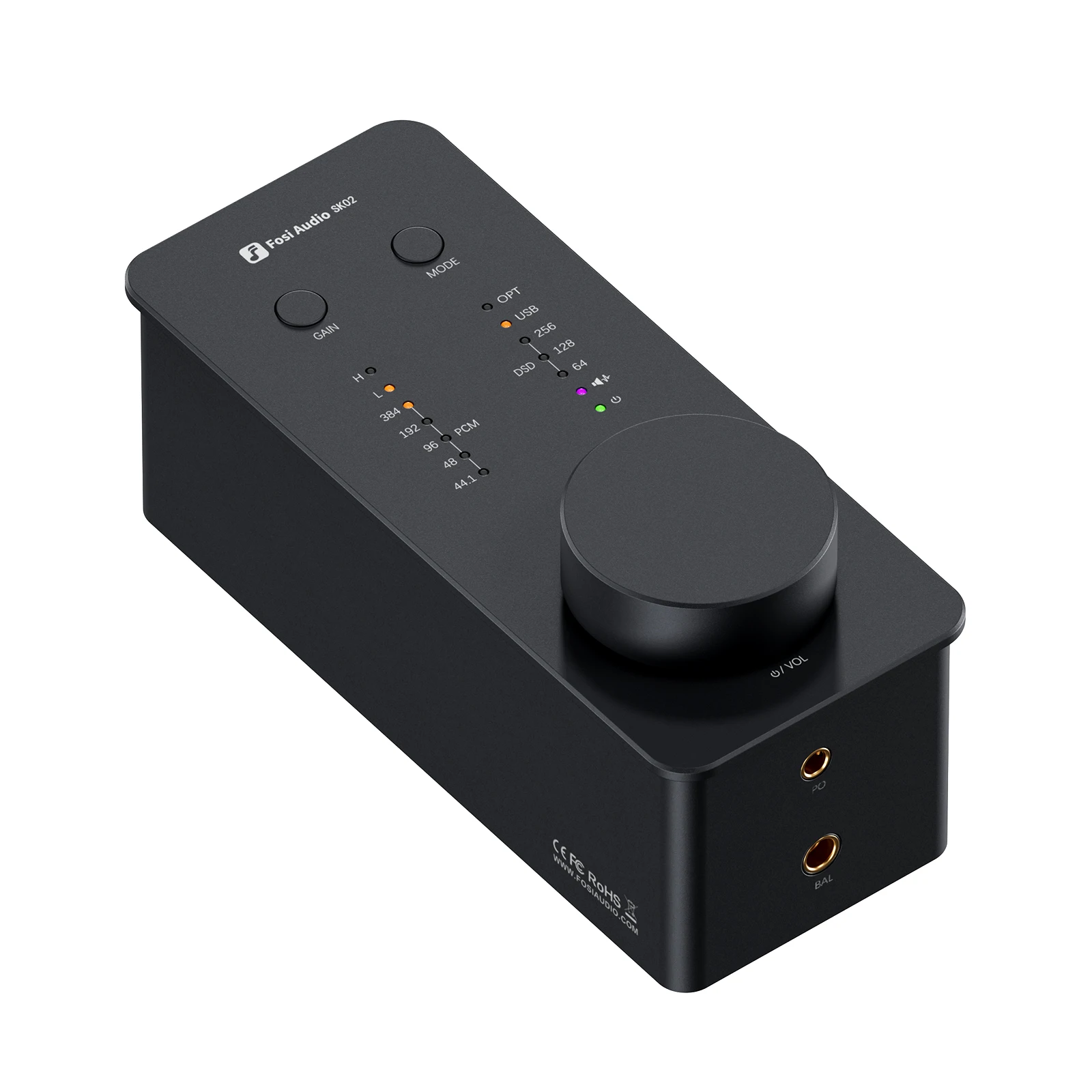 Fosi Audio Hifi Stereo Mini USB DAC SK02 hoofdtelefoonversterker voor 3,5 mm en 4,4 mm gebalanceerde hoofdtelefoons, AMP-decoder met ondersteuning voor DSD