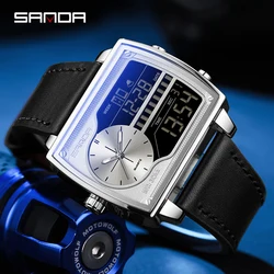 Luxury Sports Men's Quartz Digital Dual Screen Watch Business Fashion Trend Men's Waterproof Alarm Watch Men's Birthday Gift