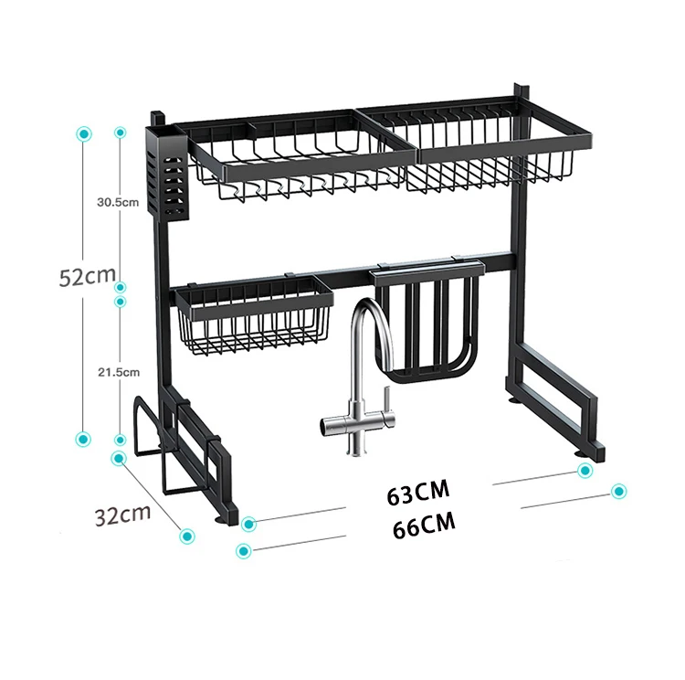 

66 CM 2 Tiers Metal Storage Shelf Over The Sink Dish Drying Rack for Kitchen