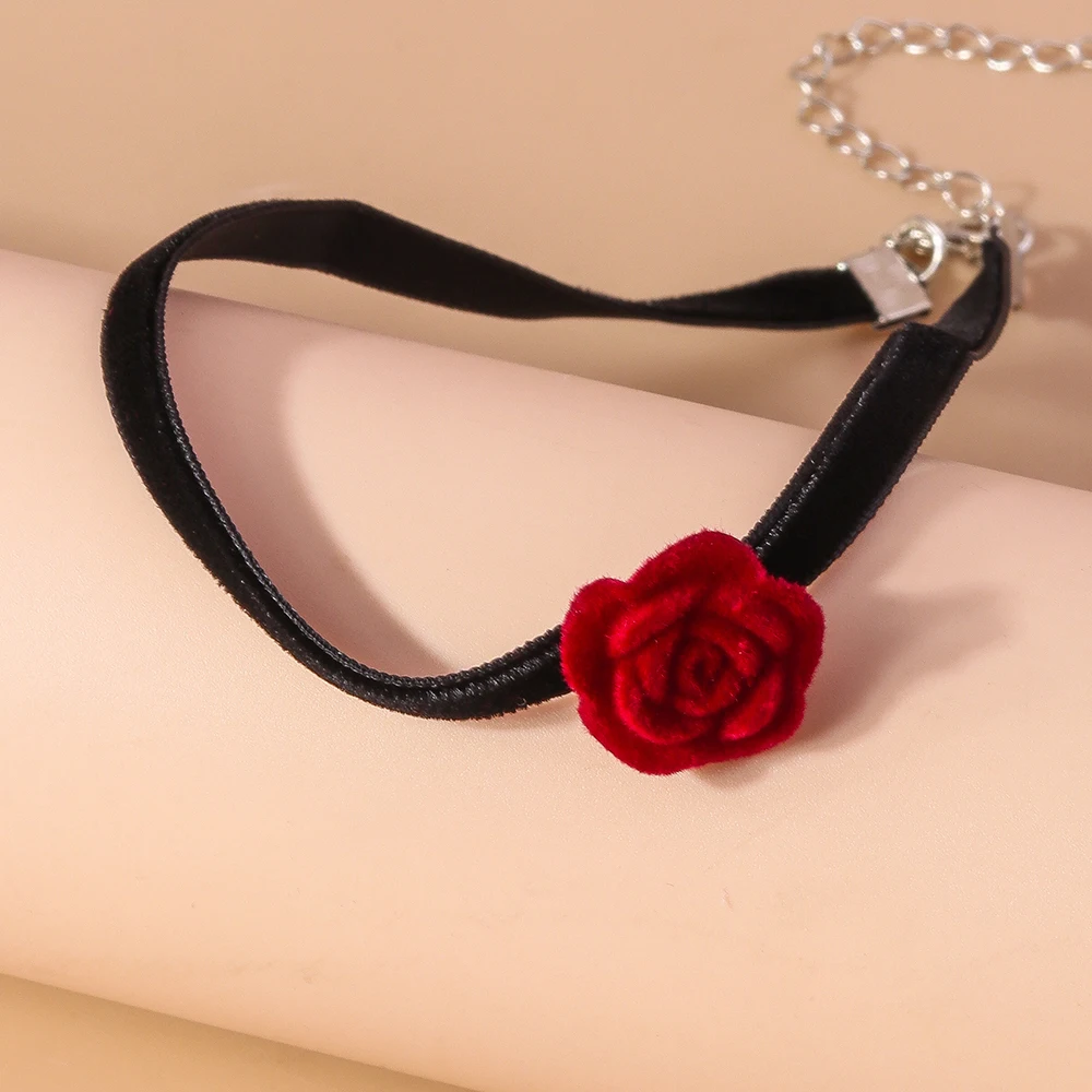 Aihua Small Flower Rose Necklace Sexy Lace Choker Collar Jewelry for Women Retro Dinner Party Neck Band Short Chain Necklaces