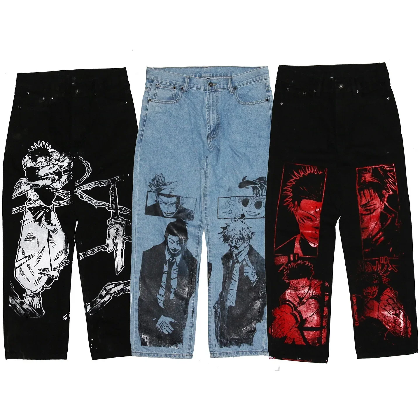 Multi Anime Print Y2k Jeans for Men Wide Leg Baggy Jeans New Harajuku Japanese Style Trouser Streetwear Women High Waist Pants