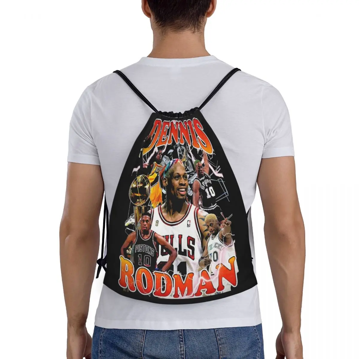 Vintage Basketball Player Dennis Rodman Drawstring Backpack Gym Sports Sackpack String Bag for Cycling