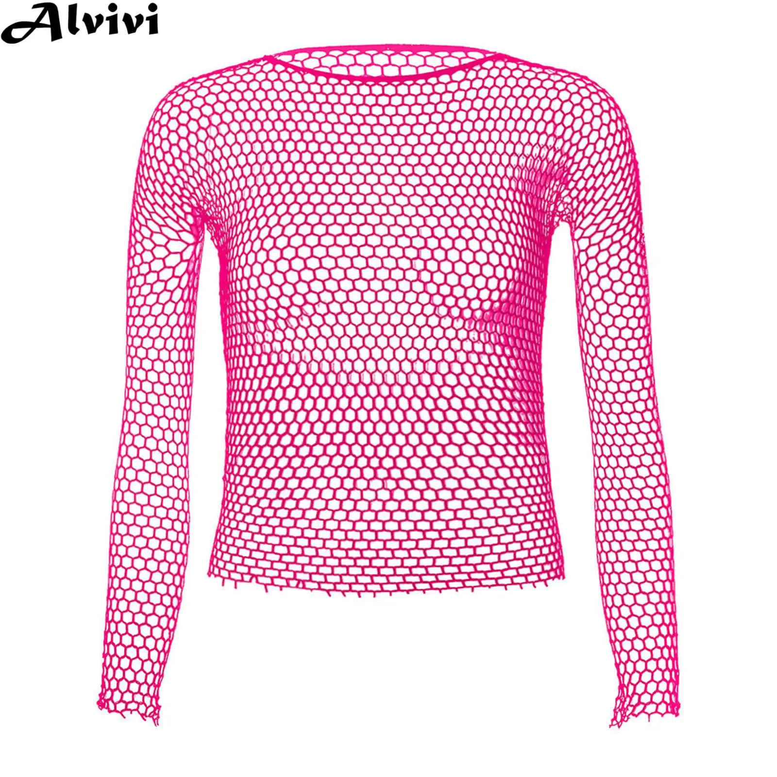 Men Sexy Sheer Fishnet T-Shirt Long Sleeve High Stretch Mesh Tops for Rave Party Nightclub Pole Dacing Performance Nightwear