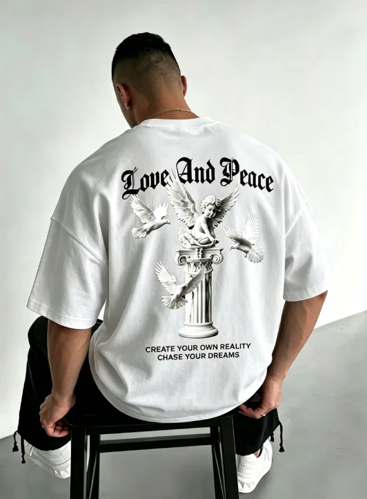 2026 Men Love And Peace Angel Statue Graphic Hoodie Dove Back Print Gothic Letter Streetwear Hooded Sweatshirt