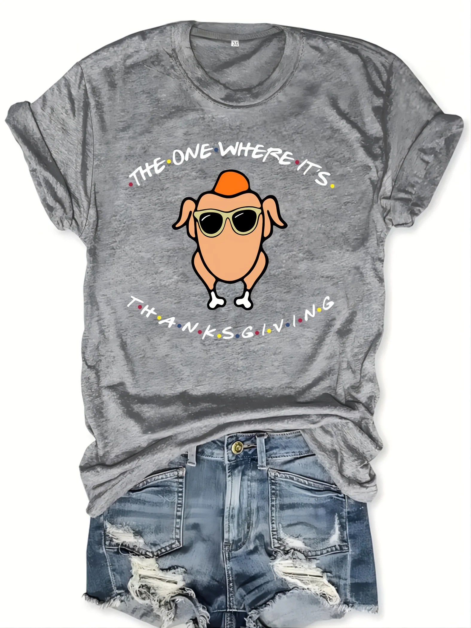 

Women's Thanksgiving Turkey Print Short Sleeve Round Neck T-Shirt Casual Polyester Tee Regular Fit Crew Neck No Pad All Seasons