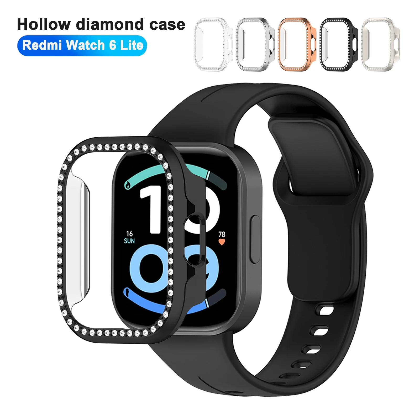 Protective Case for Xiaomi Redmi Watch 6 Lite Watch PC Case Bumper for Redmi Watch6 Active Diamond Hollow Shell Accessories