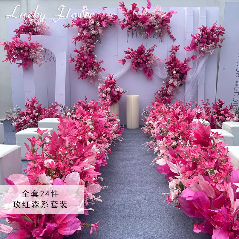 

Rose Red Style Artificial Flowers Wedding Decoration Floral Backdrop Arrangement Hanging Flower Row Road Lead Flower Ball Chic