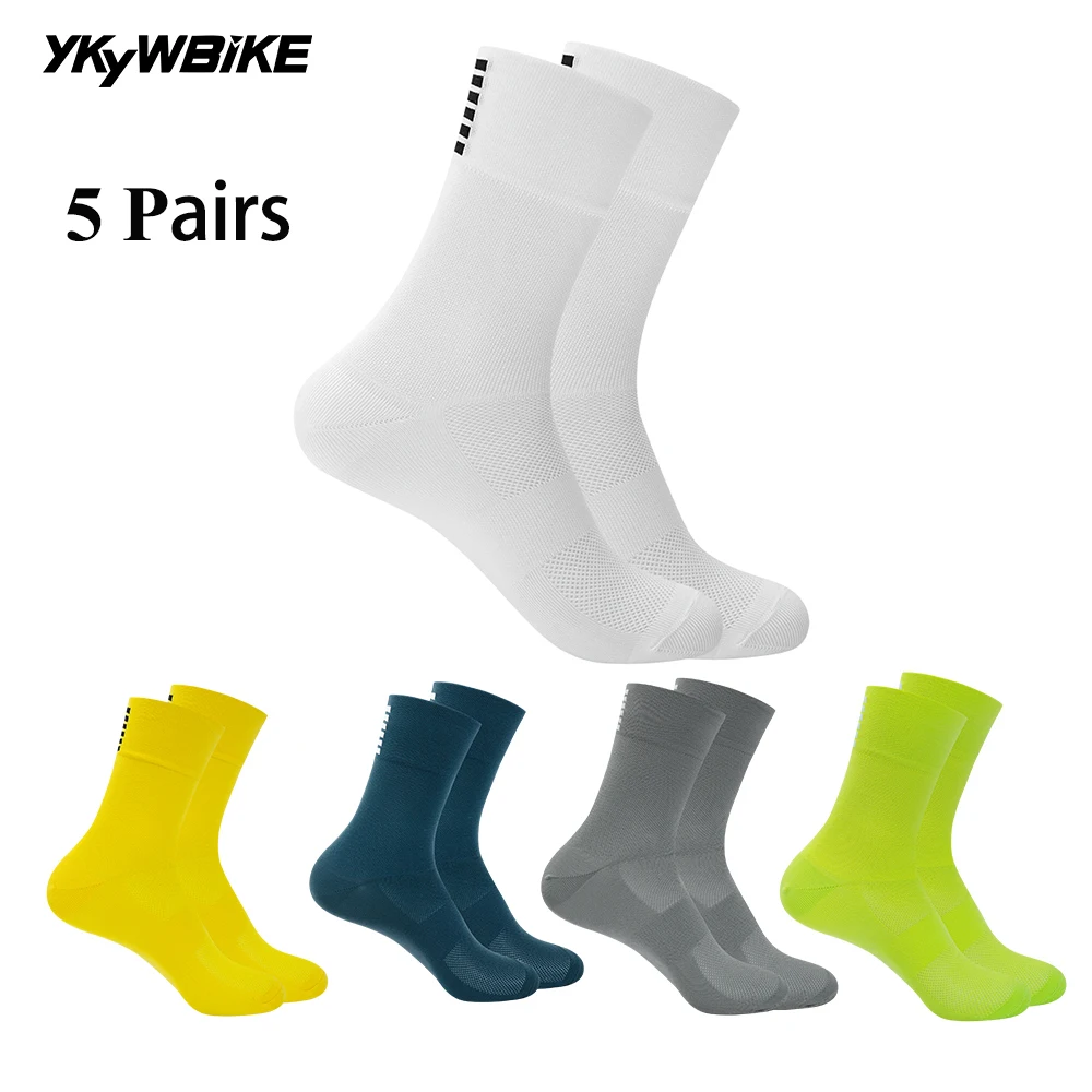 YKYW  5 Pairs Breathable Cycling Socks Men Women High Quality Pro Bicycle Socks Outdoor Racing Running Unisex Sport Solid Socks