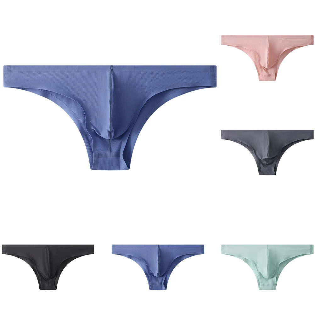 Men Ice Silk Briefs Jockstrap Pouch Panties Low-Rise Bikini G-String Ultra-soft Elasticity Lingerie Solid Breath Underwear