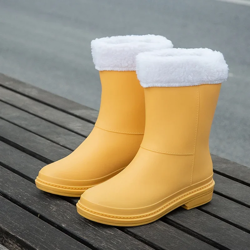 Bottes de Pluie en Caoutchouc Antidérapantes pour Femme, Chaussures Chaudes et Imperméables, Collection Hiver 2023