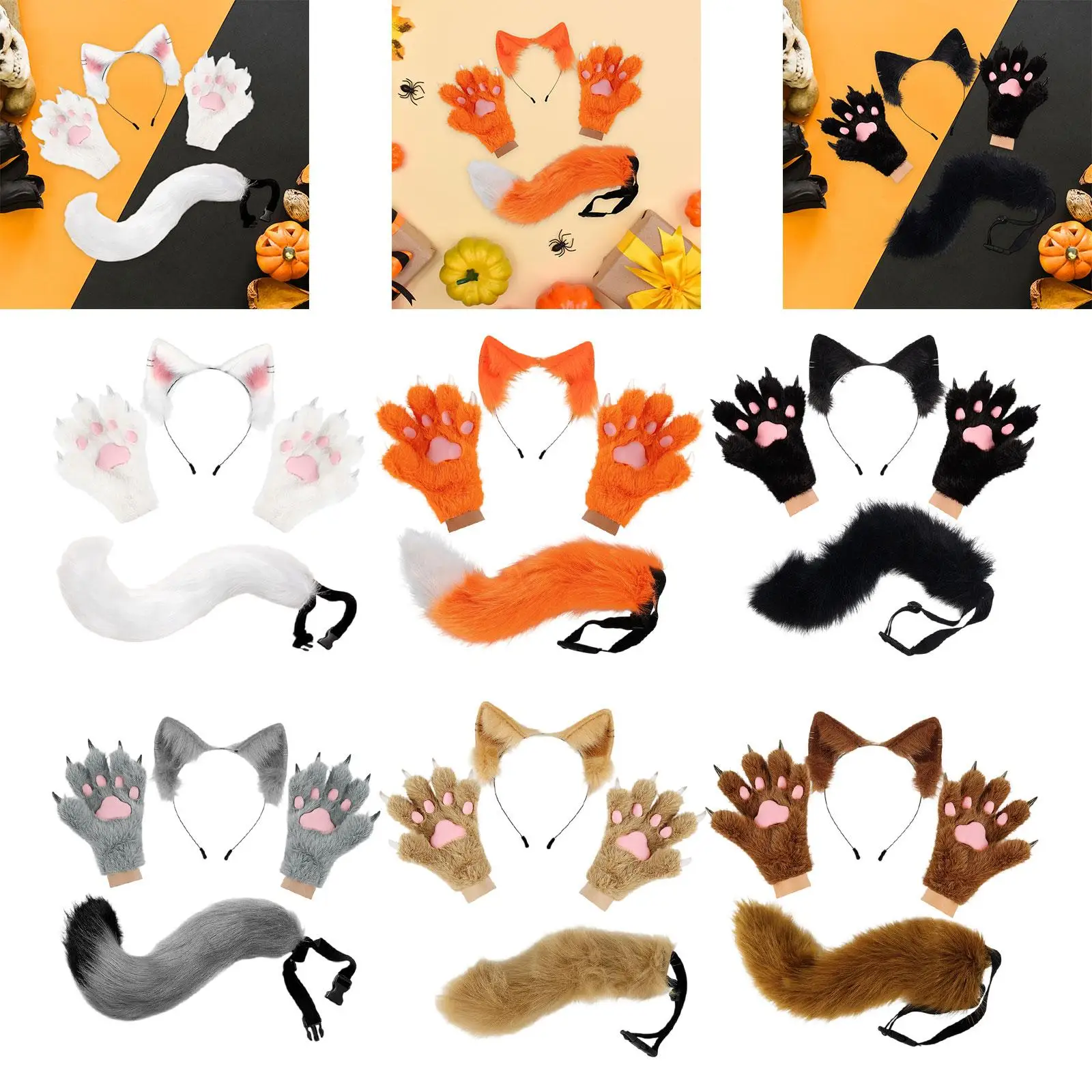 Premium pluche dierenhoofdband staarthandschoenen set fancy dress voor dames meisjes Halloween