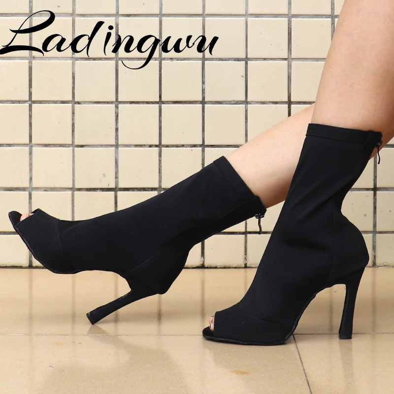 Latin Dance Shoes For Women Salsa Tango Pole Dance Boots Sexy Belly Dance Shoes Professional Ballroom Stretch Fabric and Canvas