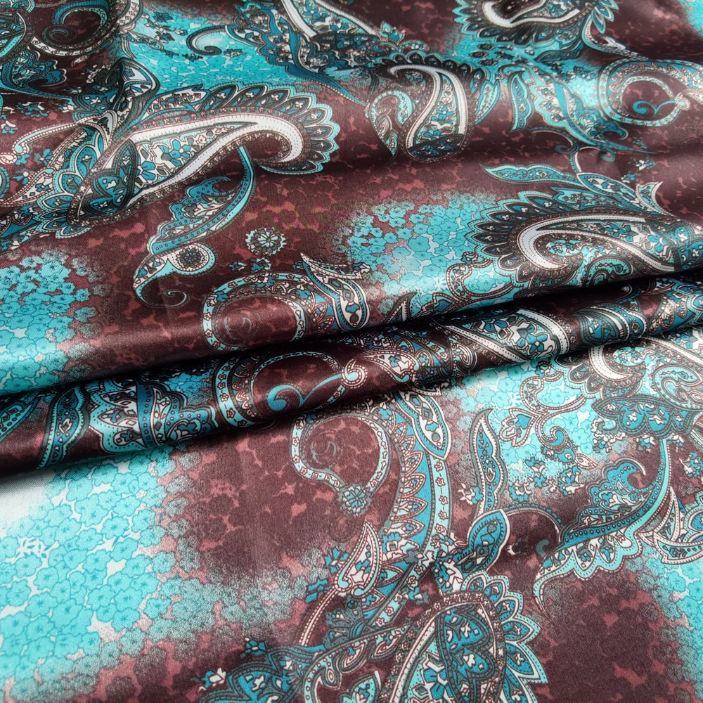 1 meter X 1.48 meter Vintage Paisley Fabric Silky Satin Print Material For Scarf DIY