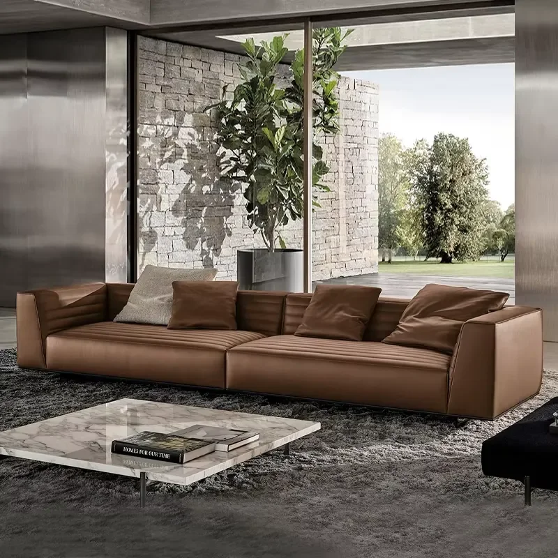 Italian Leather Sofas Minimalist Designer Living Room Modern High-Grade Sectional First Layer Cowhide Three-Seater