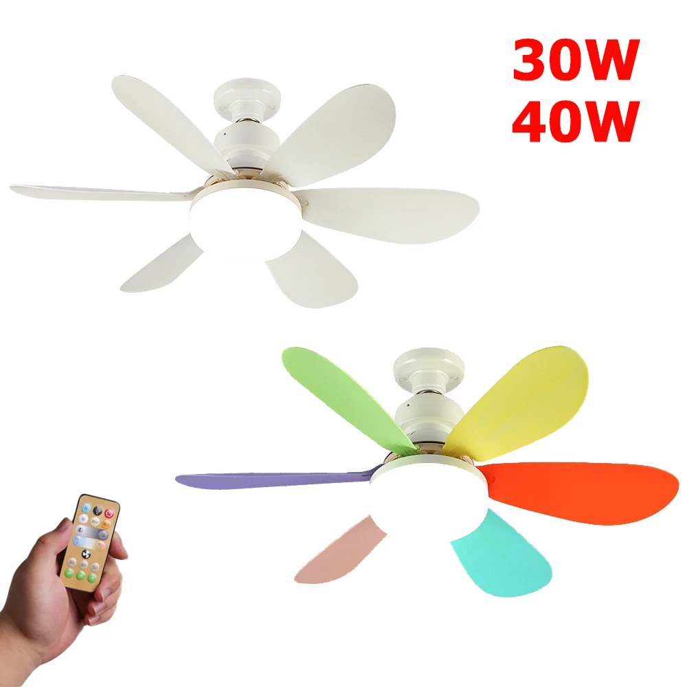 

E27 30W 40W LED Ceiling Fan Lamp Remote Control Dimmable 3000-6500K Silent Ceiling Fan Light White/Colorful Leaves LED Light