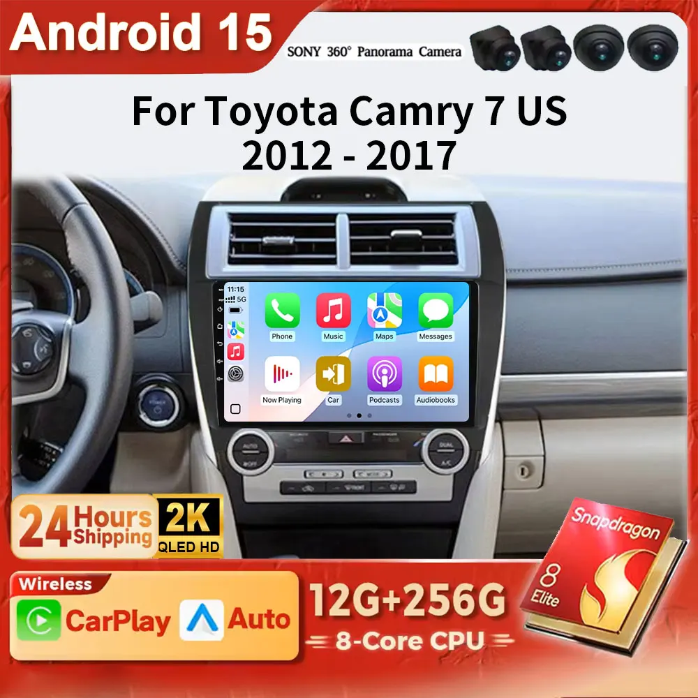 

Android 15 Auto For Toyota Camry 7 XV 50 55 US Version 2012-2017 Car Radio Video Multimedia Player 4G BT GPS Navigation Carplay